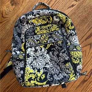 Floral Patterned Backpack in Black, Gray, and Yellow